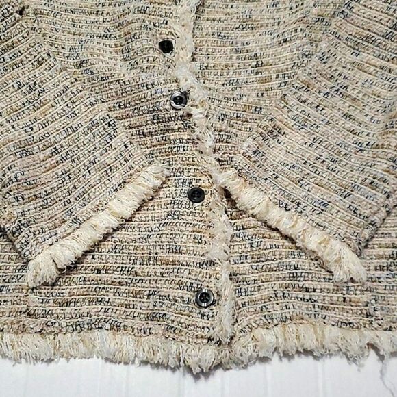 Coldwater Creek Earthy Boho Fringed Textured Dress Up Buttoned Cardigan Top S - Picture 8 of 10